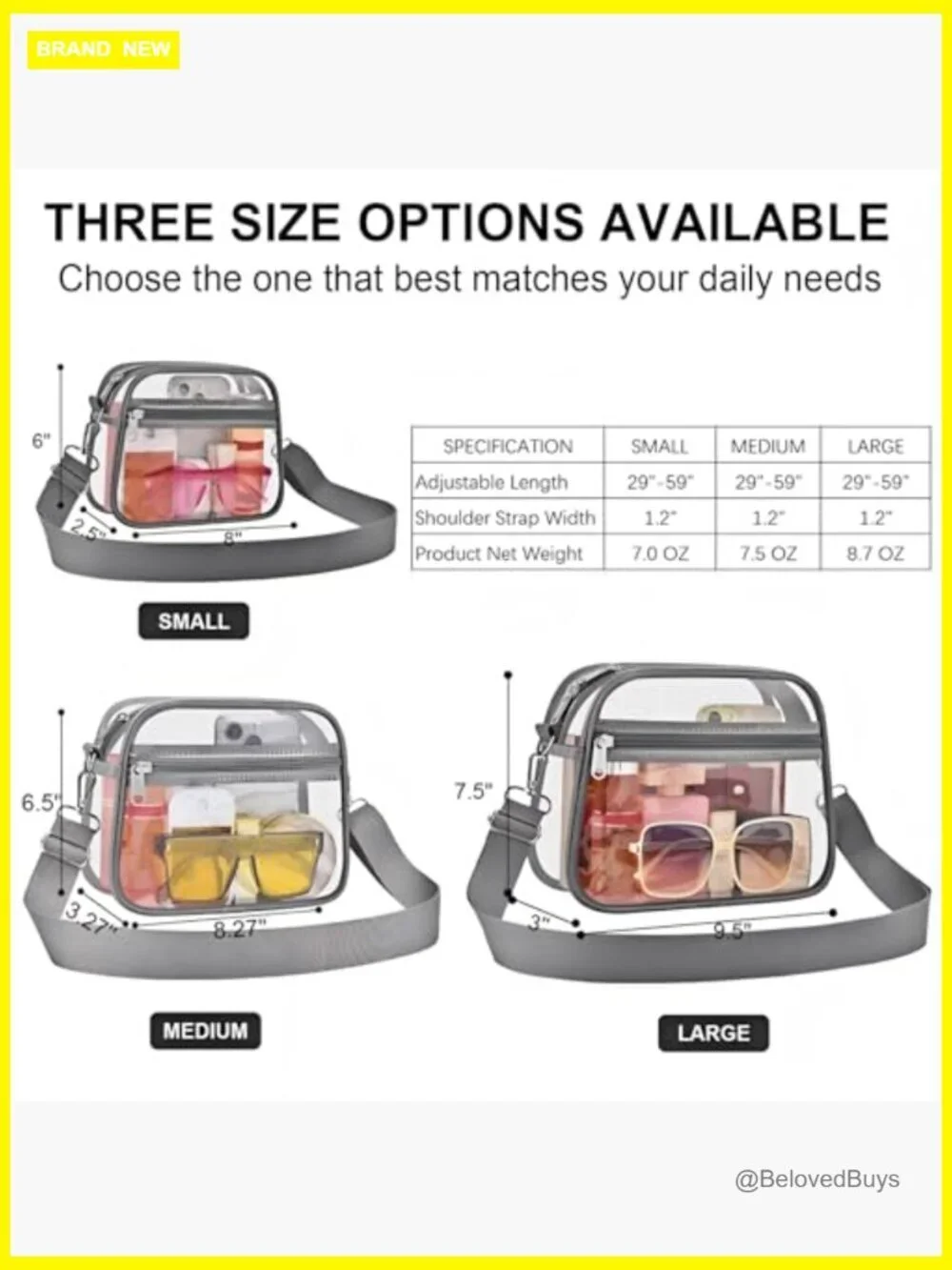 Stadium Approved Clear Crossbody Bag with Adjustable Strap for Concerts